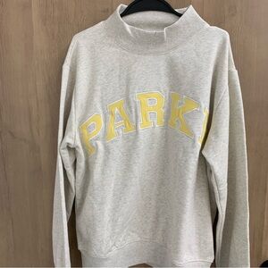Parke Heritage Light Gray Mockneck Sweatshirt with Yellow Lettering